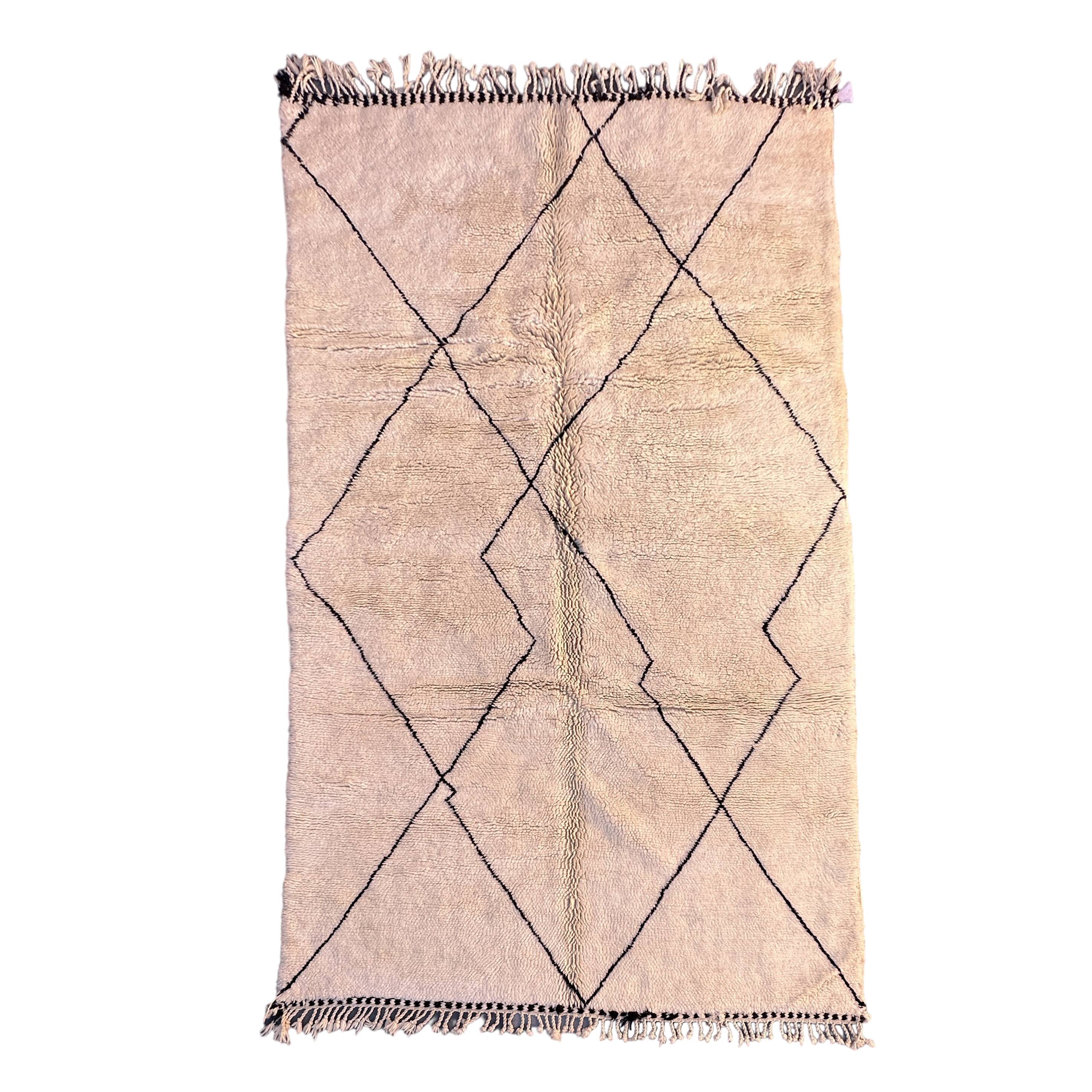 Tapis Marocain Beni M'Rirt blanc - 174 x 301 cm