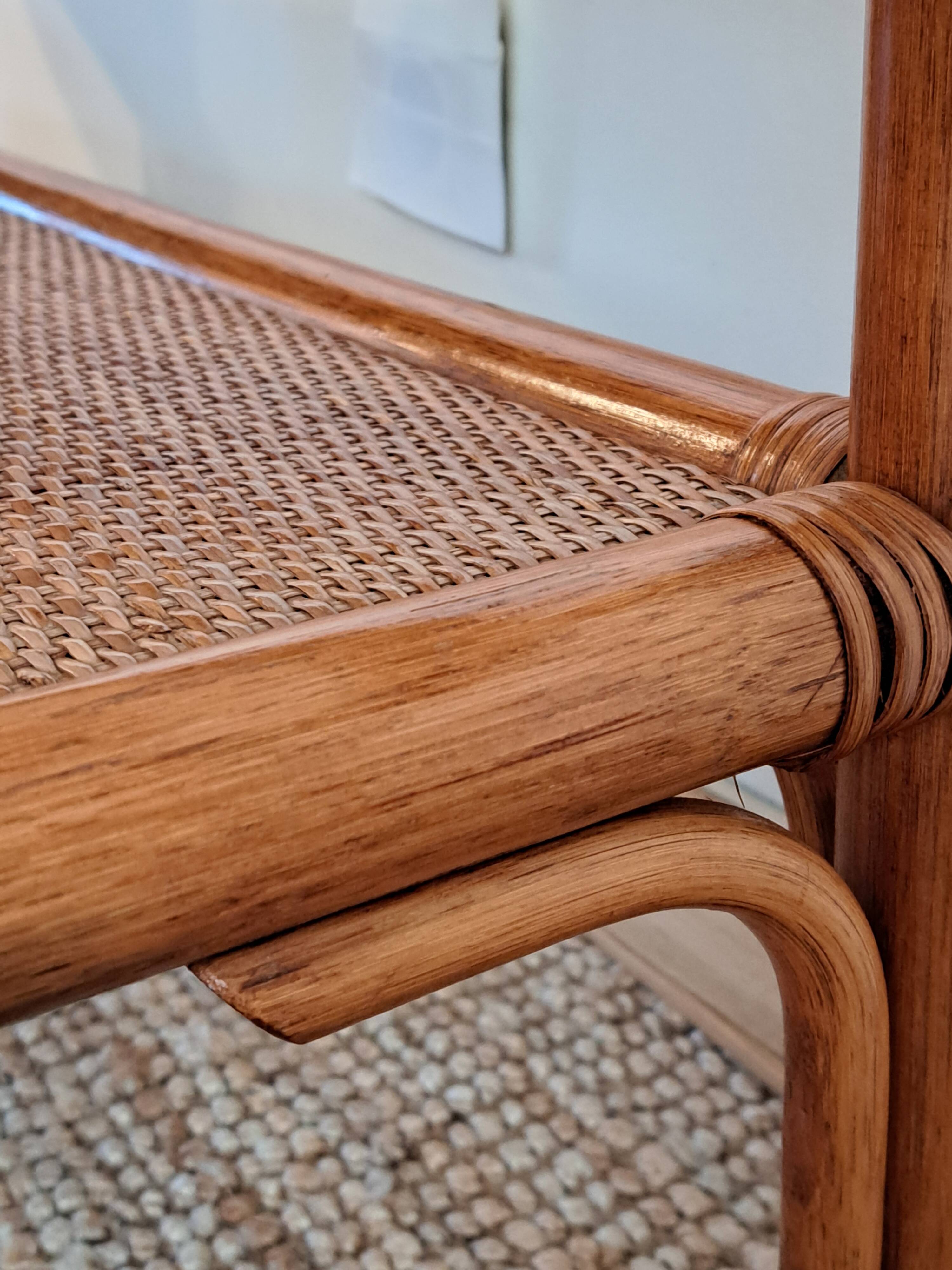 Vintage rectangular rattan and bamboo coffee table