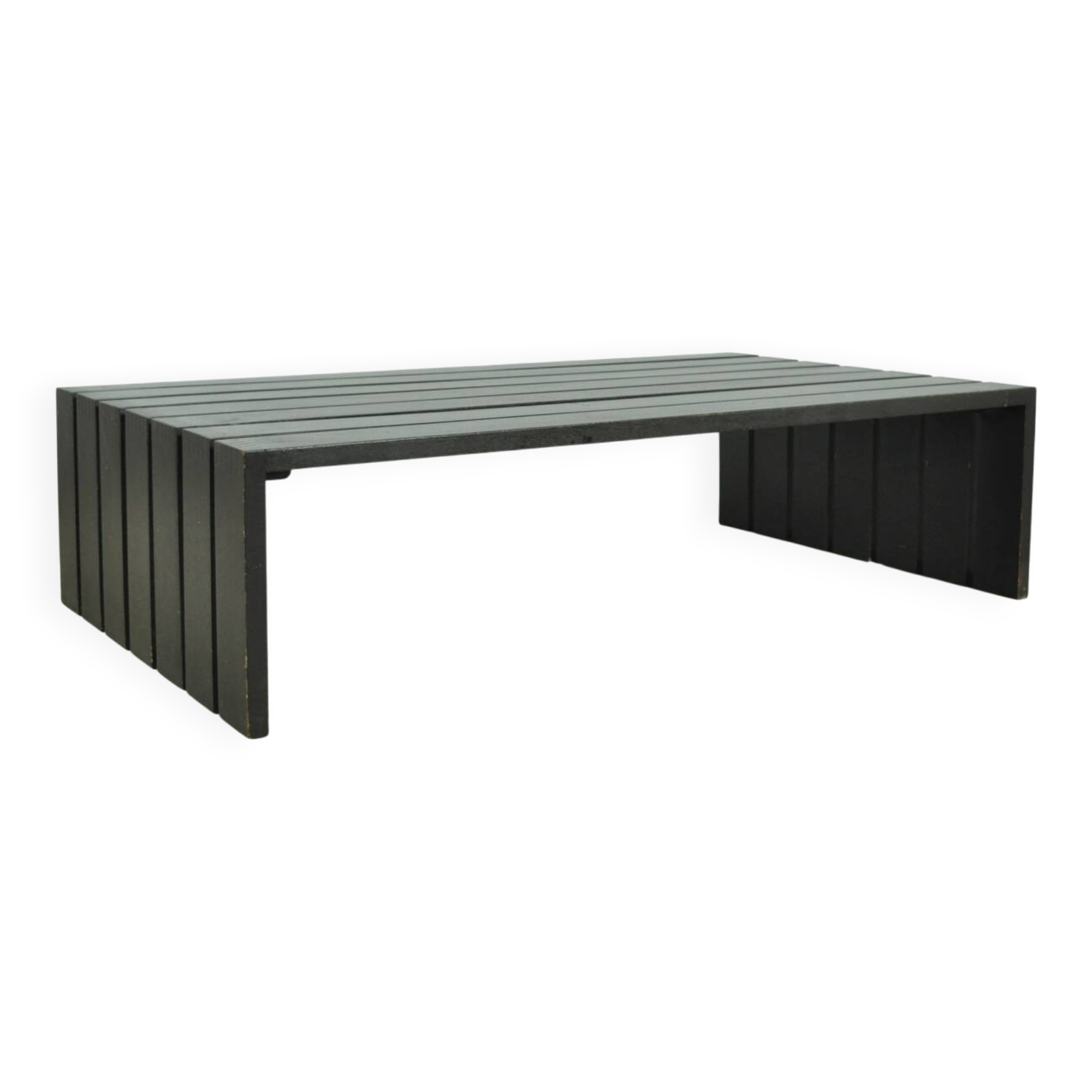 Vintage handmade wide SLATTED bench / side table, Netherlands 1970s