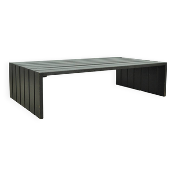 Vintage handmade wide SLATTED bench / side table, Netherlands 1970s