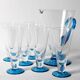 Carafe en cristal italien du milieu du siècle et ensemble de verres à tige bleue, Toscana 1970