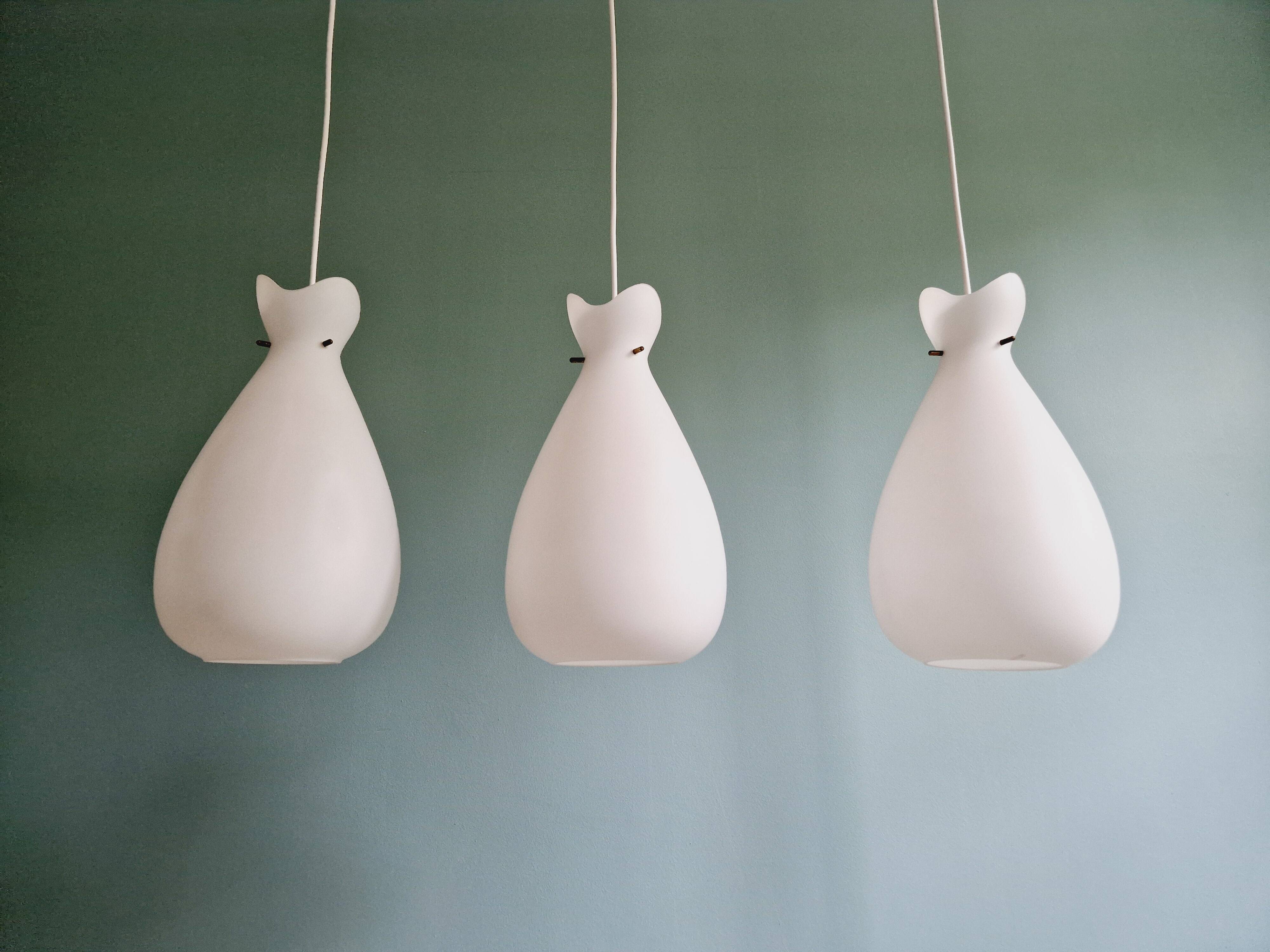 Scandinavian suspension in frosted white glass, 1960s