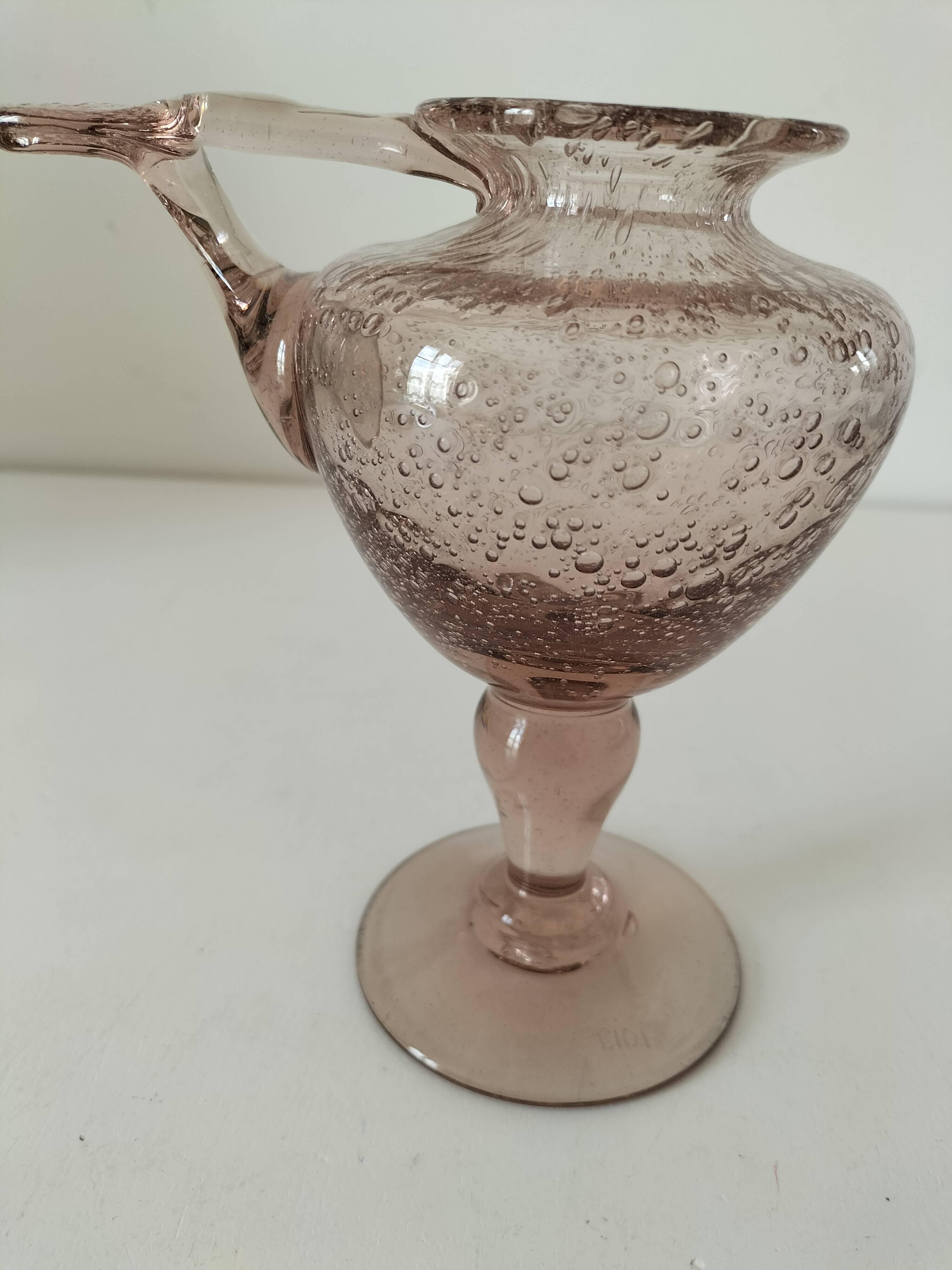 Biot candle holder vase in powder pink blown bubble glass.