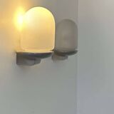 Pair of vintage wall lights, porcelain and sandblasted glass, France 1970
