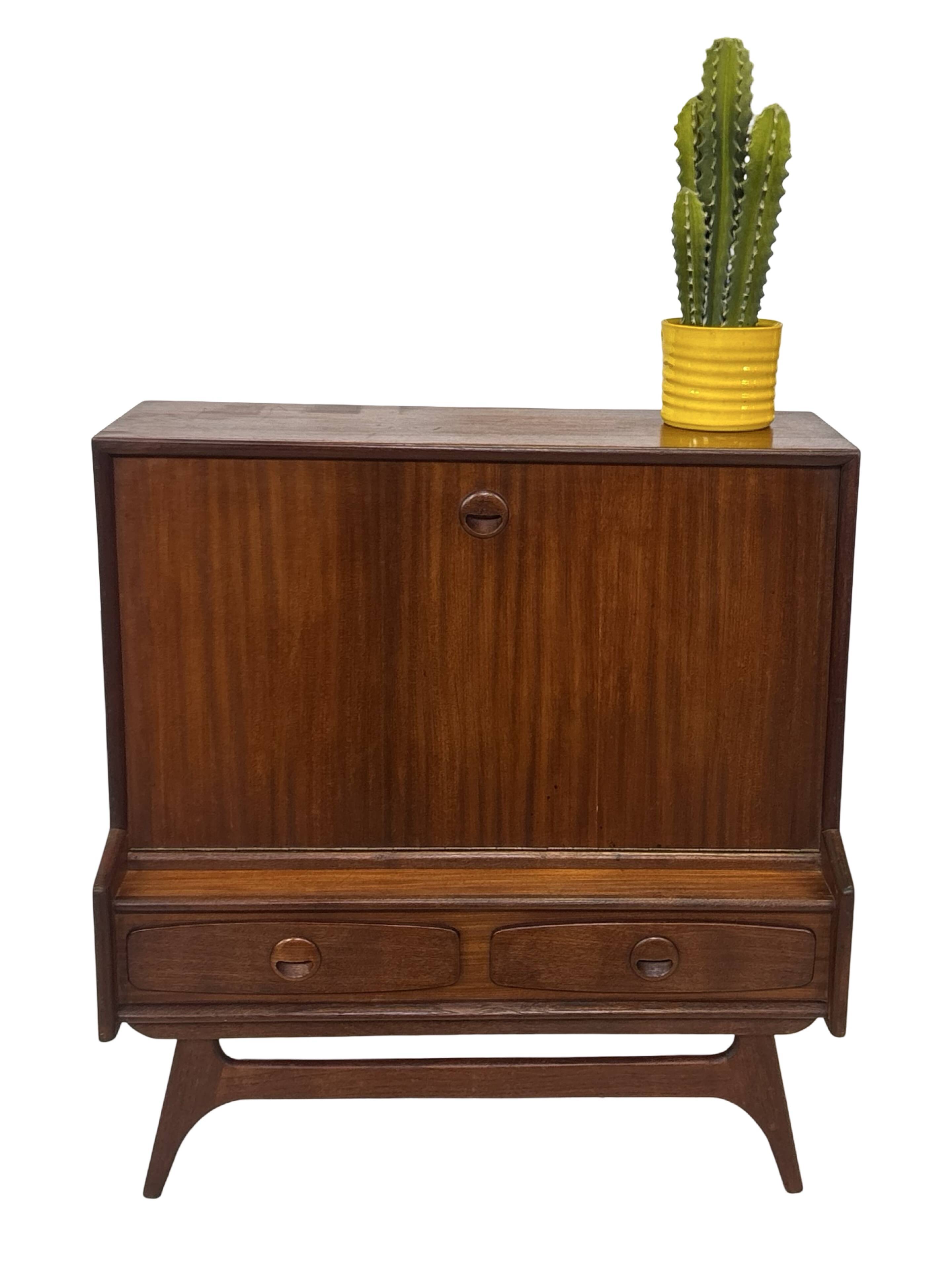 Vintage teak wall cabinet with flap door 1960s design wall unit