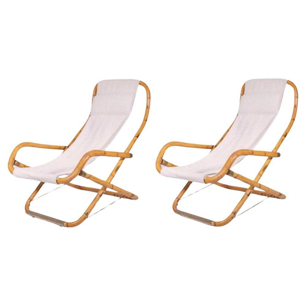 Set of Vintage Deck Chairs in Bamboo and Brass by Vivai Del Sud, 1970s