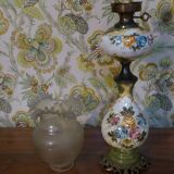 Painted ceramic lamp & lampshade glass lace