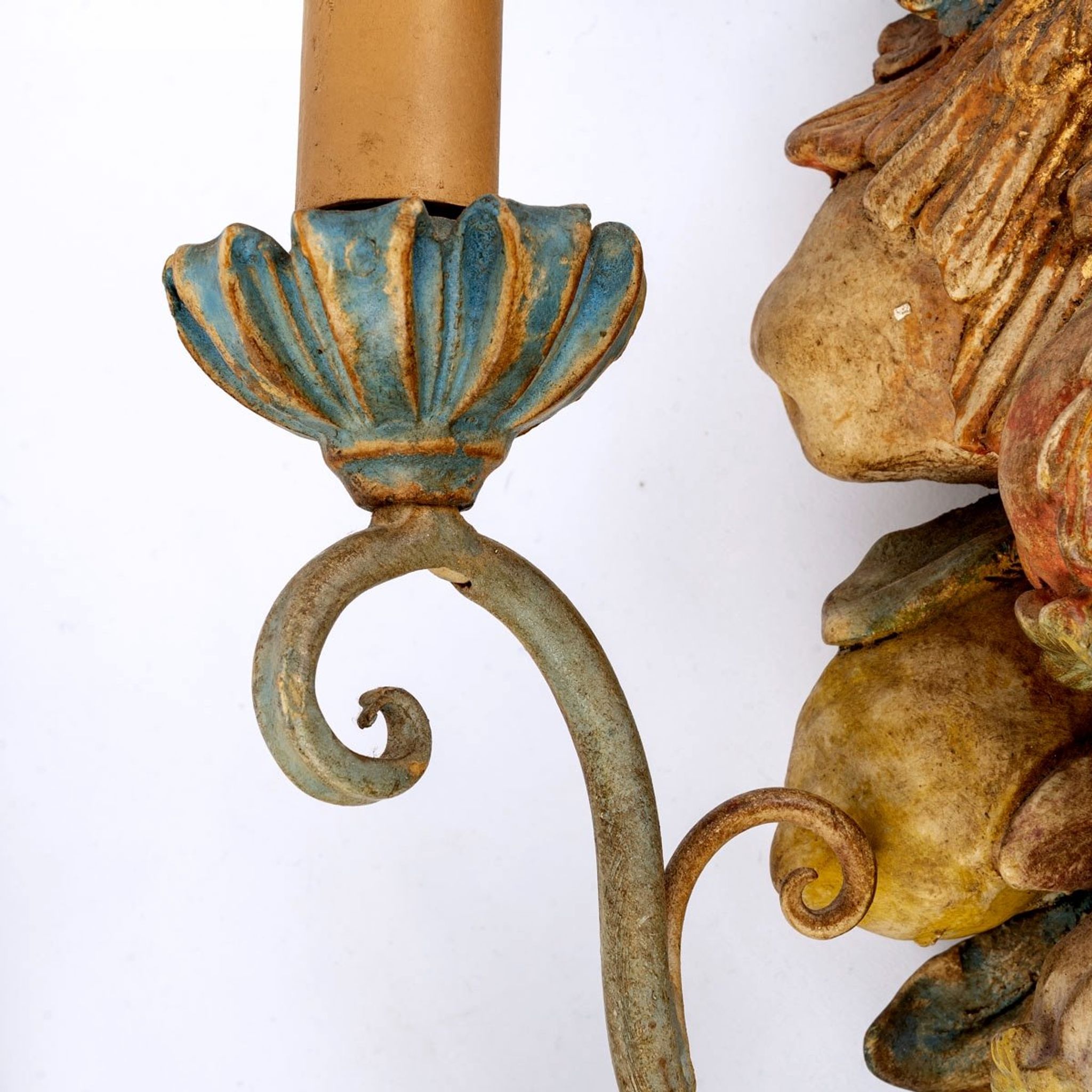 Pair of polychrome wood wall lamps - period : art nouveau - circa 1900