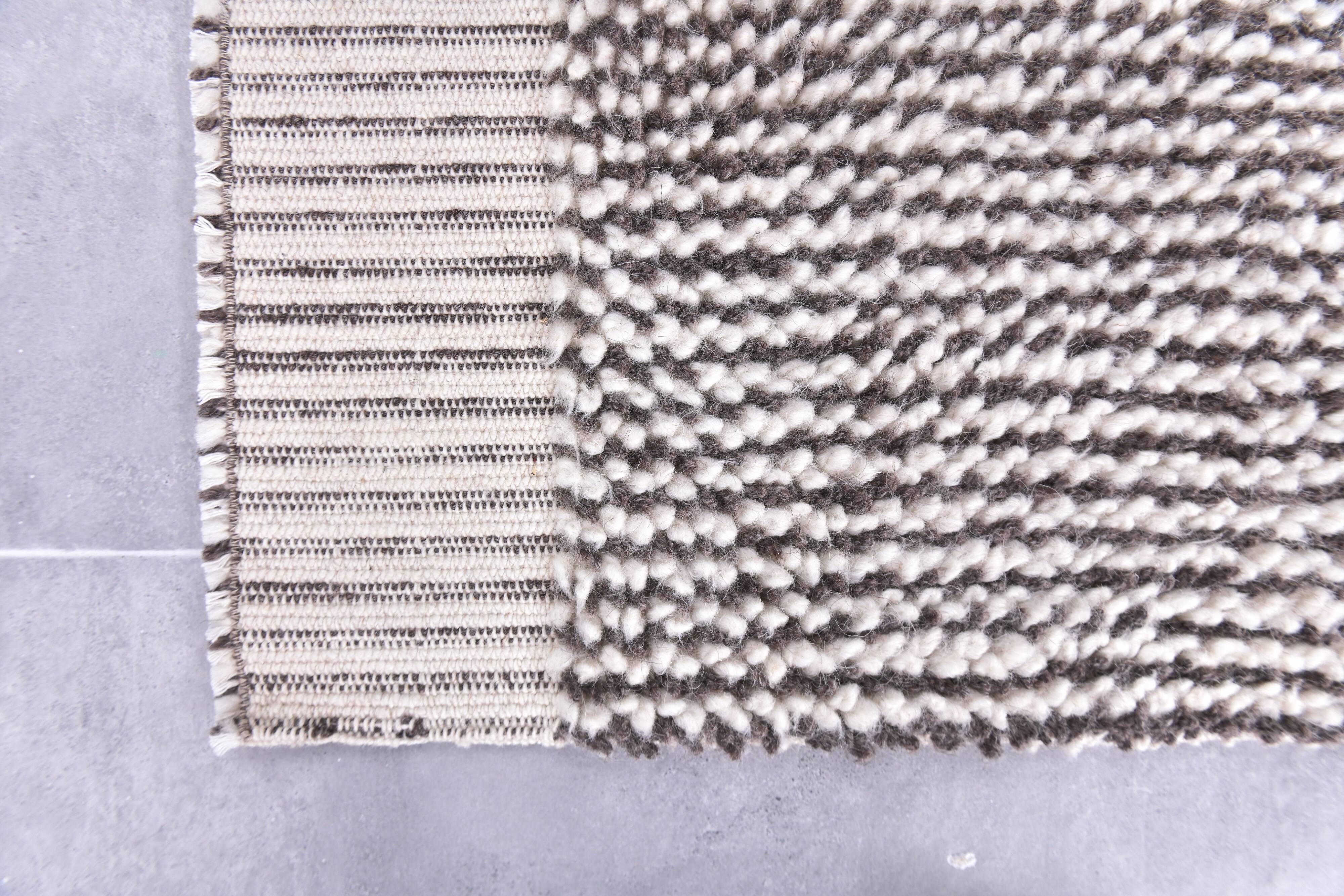 2x10 Brown White Wool Moroccan Runner Rug, 66x302Cm