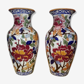Pair of Gien vases model Peonies in perfect condition