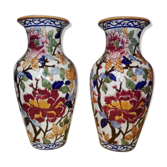 Pair of Gien vases model Peonies in perfect condition