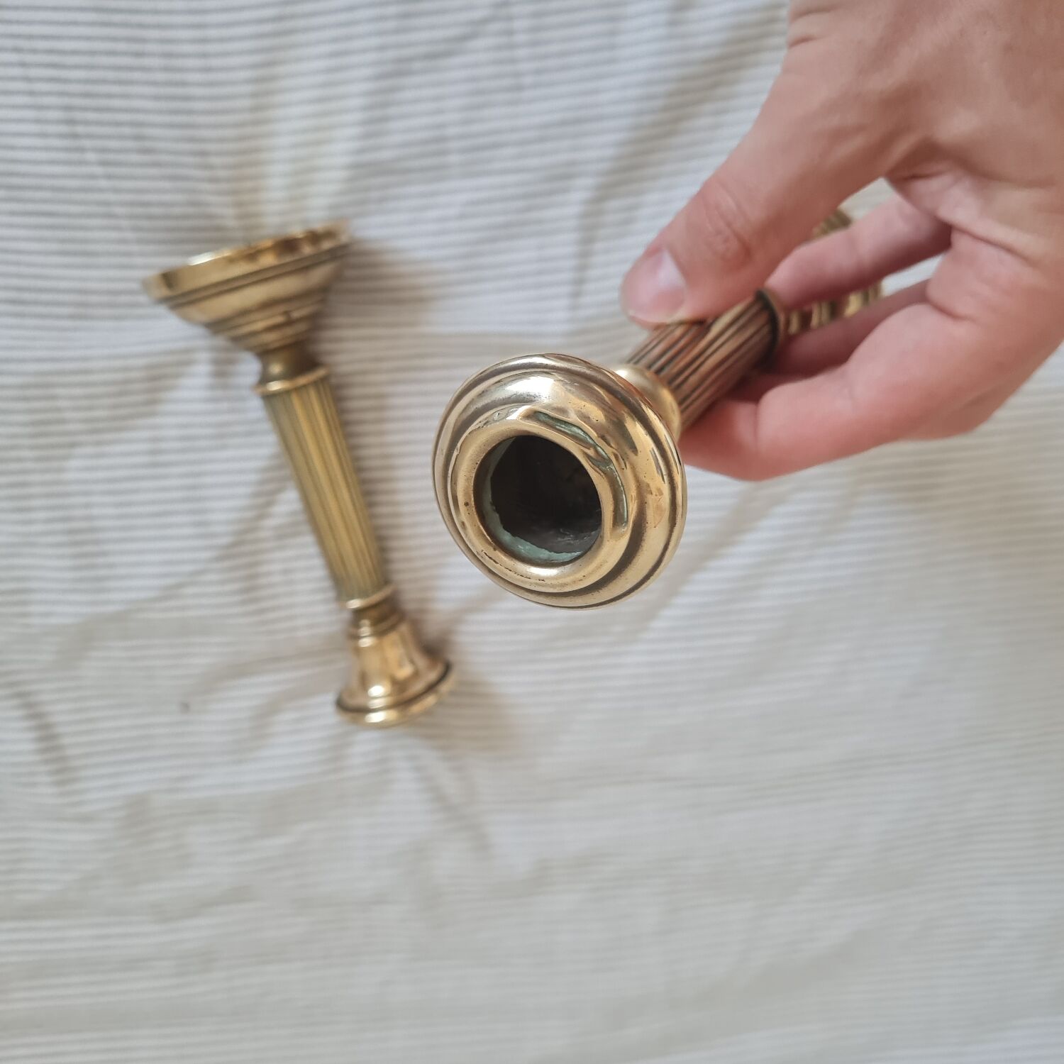 Pair of brass candle holders