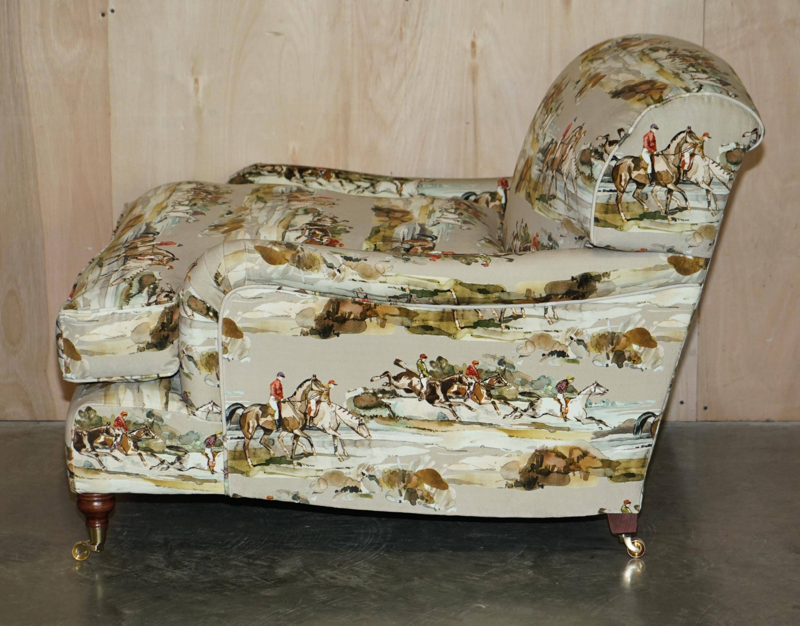 Pair of Custom Love Seat Howard Armchairs Mulberry Morning Gallop Velvet