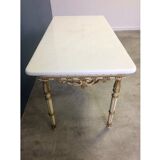 Table basse ancienne en bois et marbre