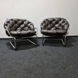 Pair of chrome and leather vintage chairs