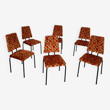 Ensemble 6 chaises vintage tissu Space âge design année 50 structure tubulaire