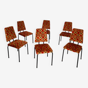 Set of 6 vintage chairs fabric Space age design year 50 tubular structure