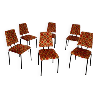 Set of 6 vintage chairs fabric Space age design year 50 tubular structure