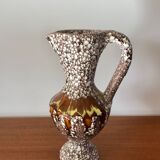 Large Vallauris Fat Lava brown and yellow ceramic pitcher from the 70s