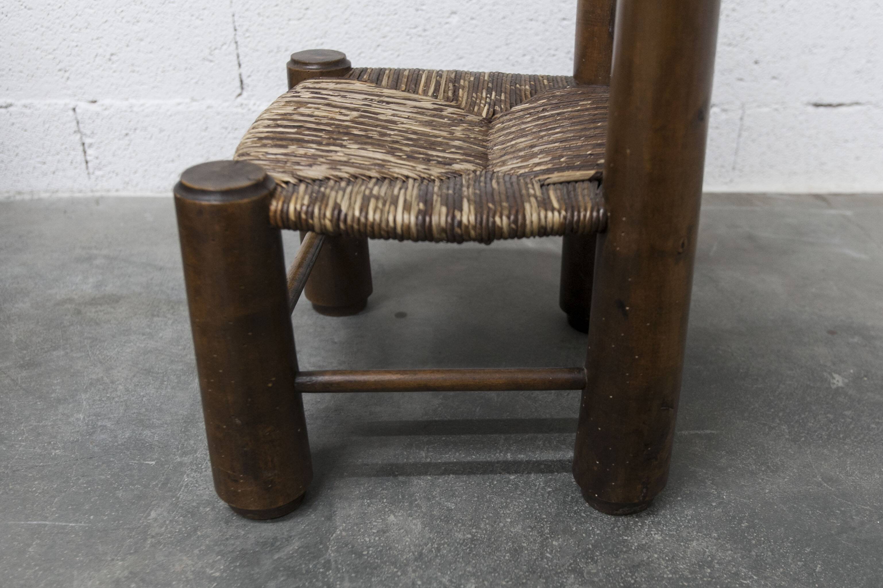 Brutalist children's chair by Charles Doudouyt 1960 oak and wicker