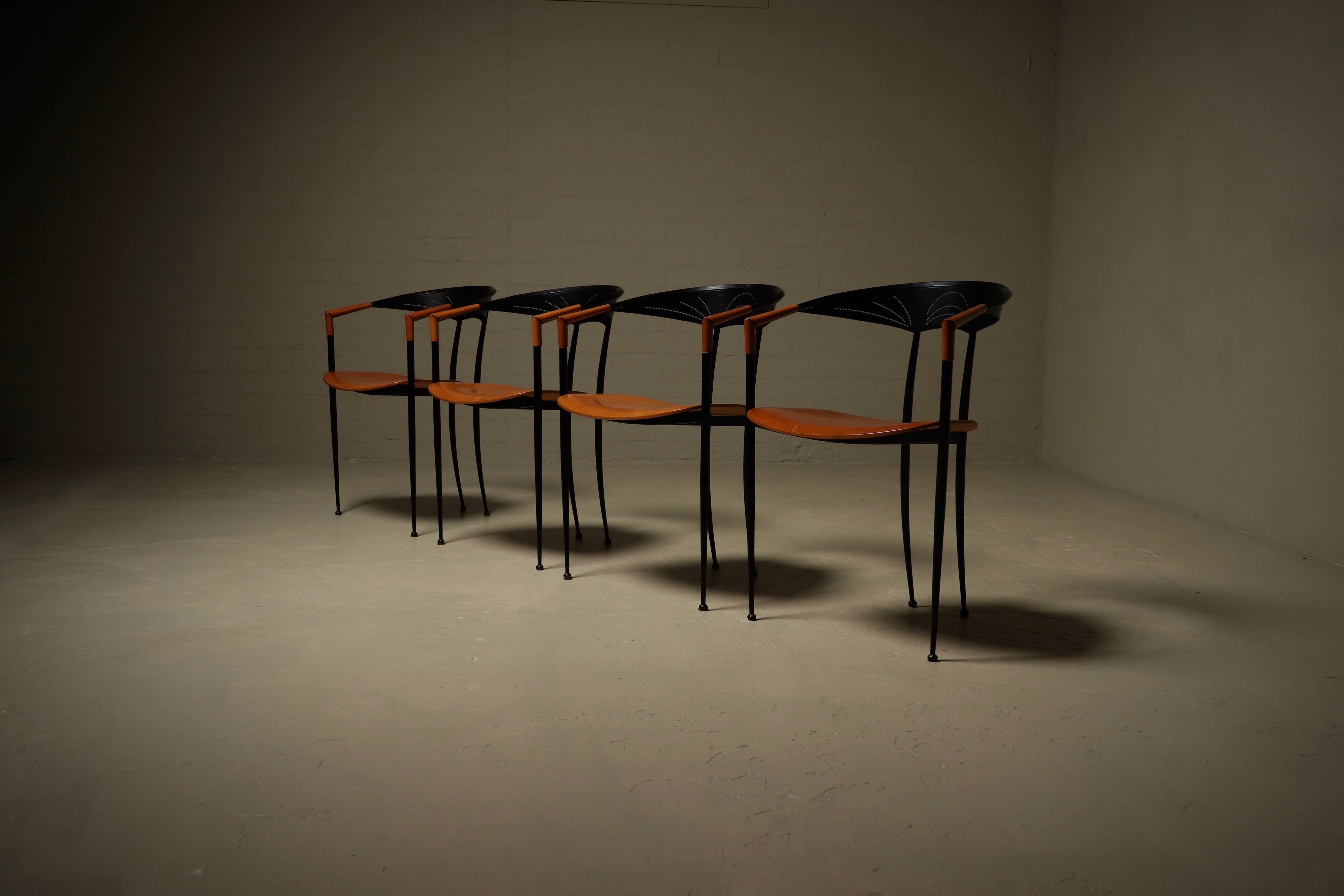 Set of 4 Post Modern Dining Chairs by Tetide Italy 1980s