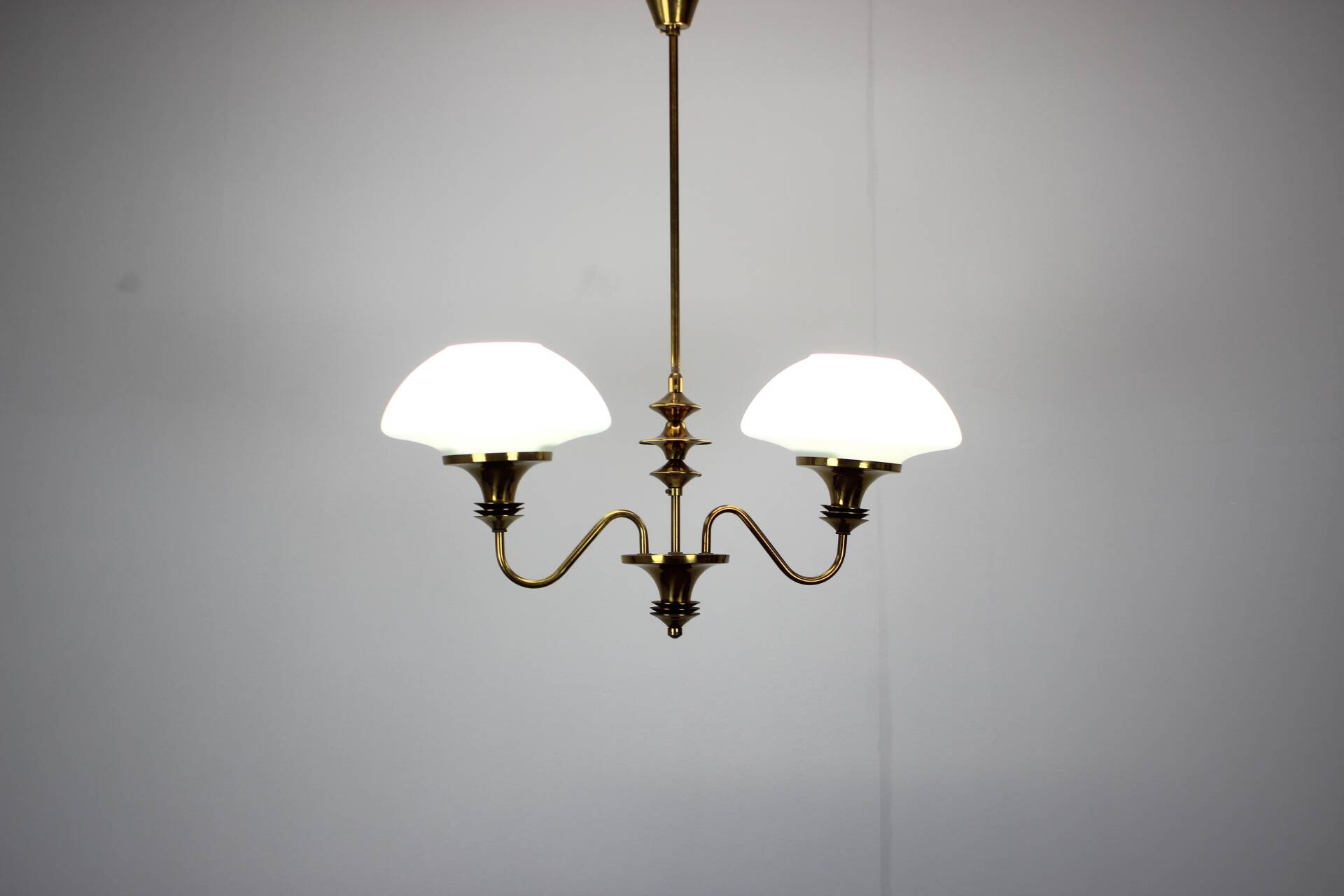 Mid-Century Brass Chandelier, Czechoslovakia, 1970s, Made in Jablonec Glass
