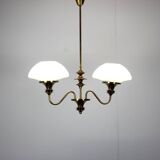 Mid-Century Brass Chandelier, Czechoslovakia, 1970s, Made in Jablonec Glass