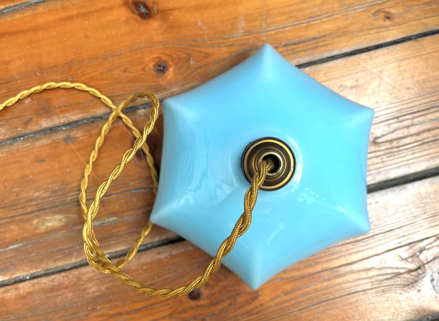 Mini blue opaline suspension art deco