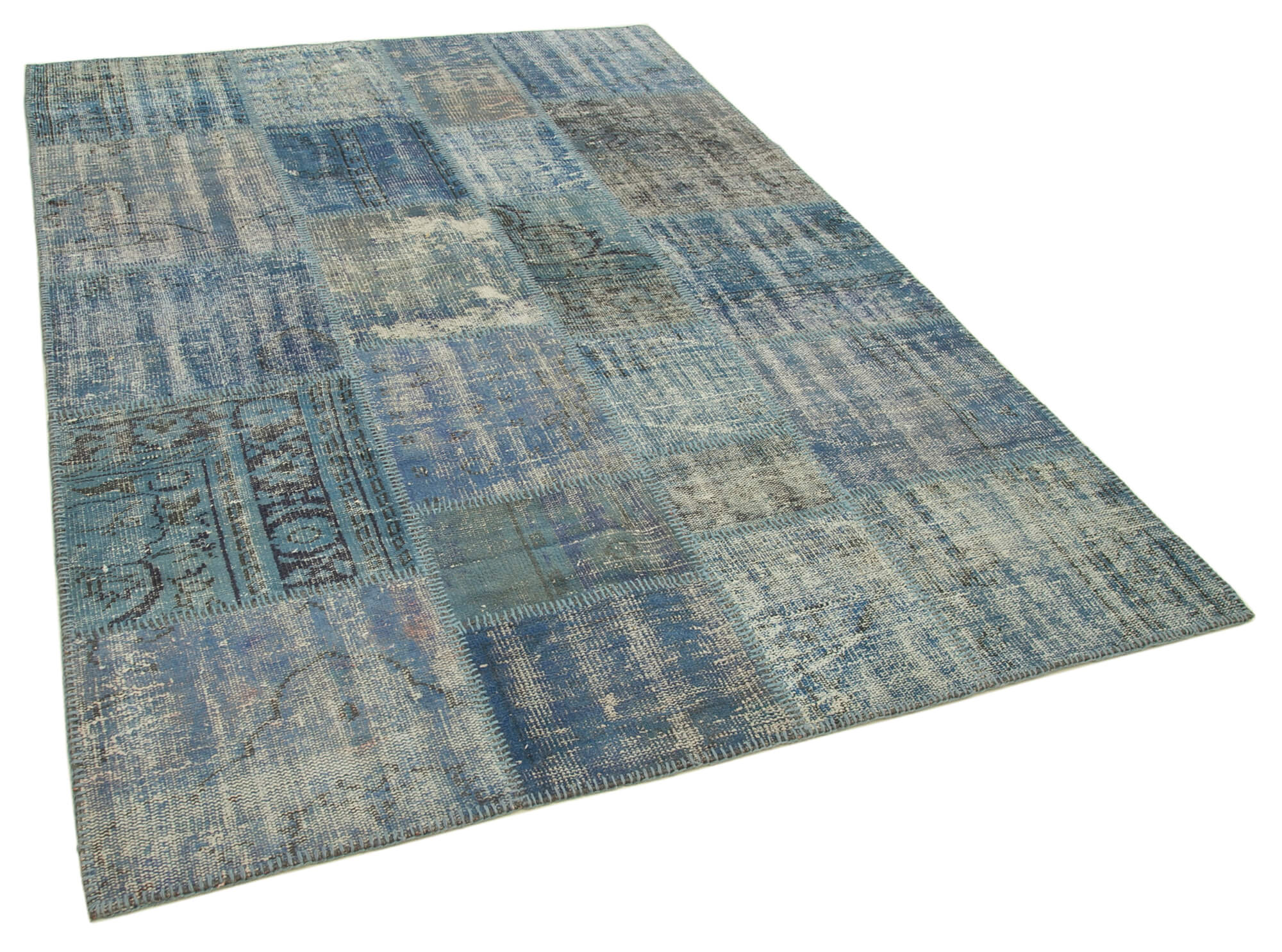 Handmade oriental contemporary 176 cm x 247 cm blue patchwork carpet