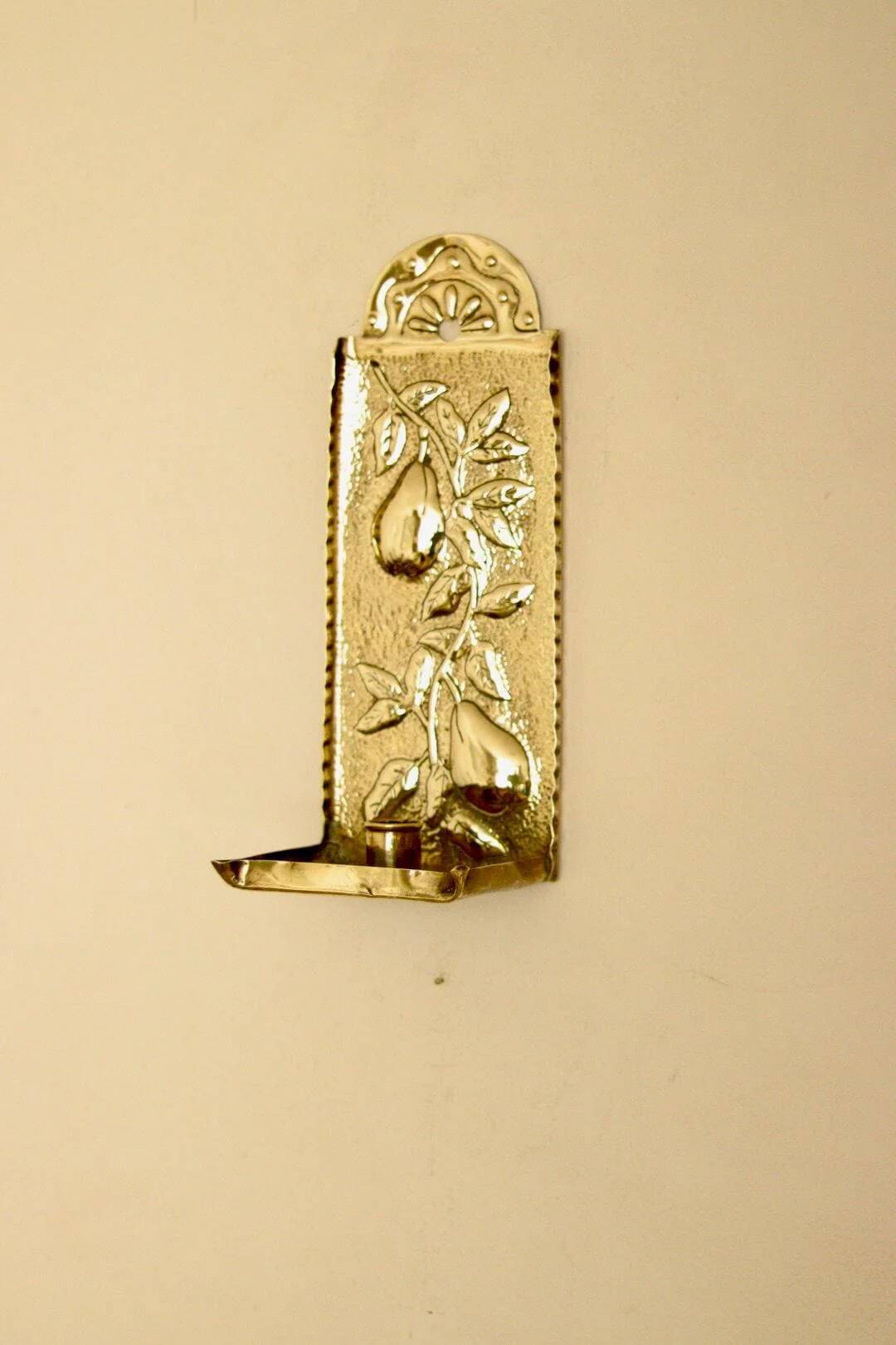 Vintage European brass sconce in pear motif