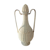 Carafe vintage recouverte osier tressé avec anse métal doré