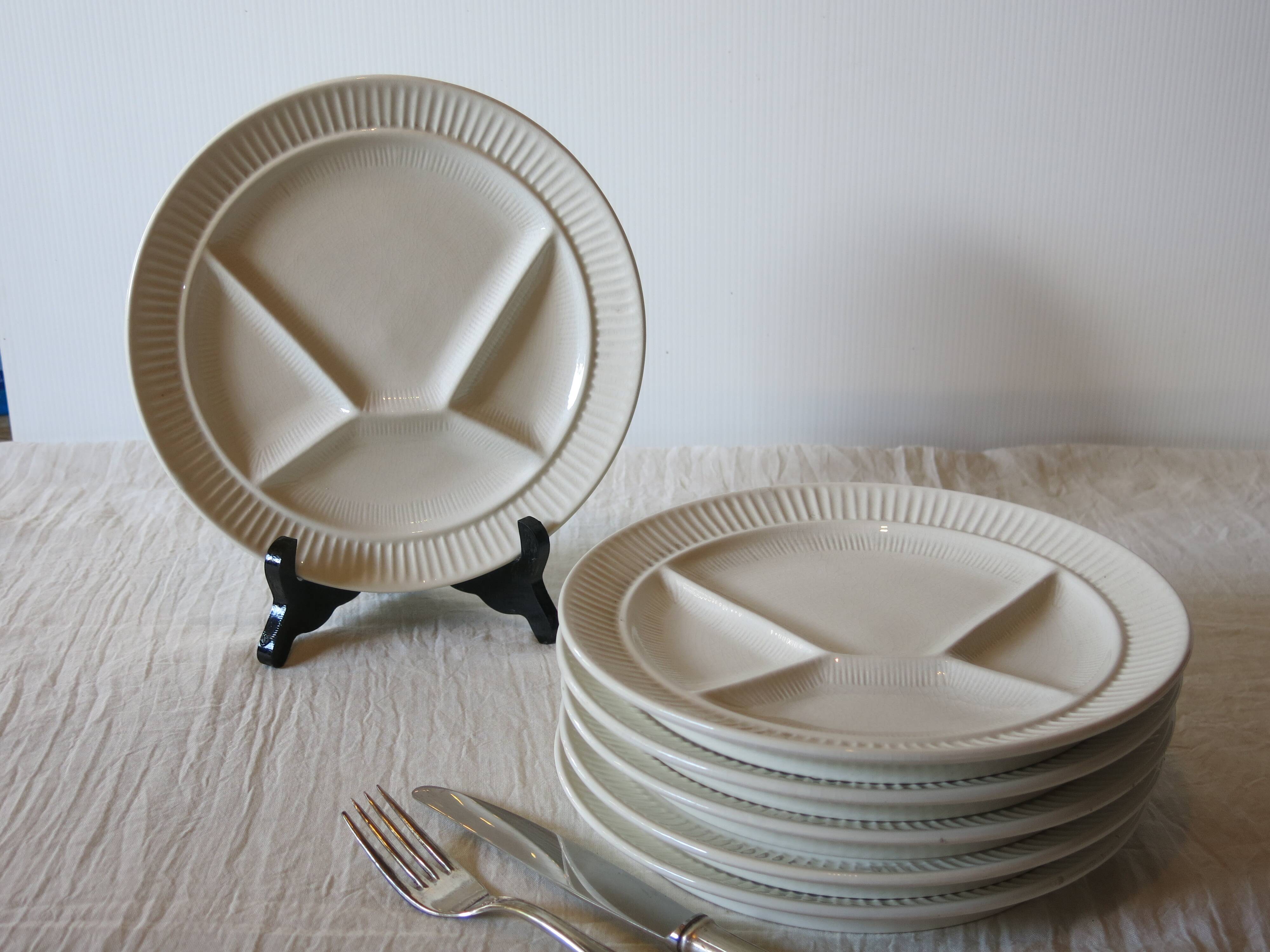 6 white Sarreguemines compartment plates