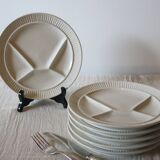 6 white Sarreguemines compartment plates