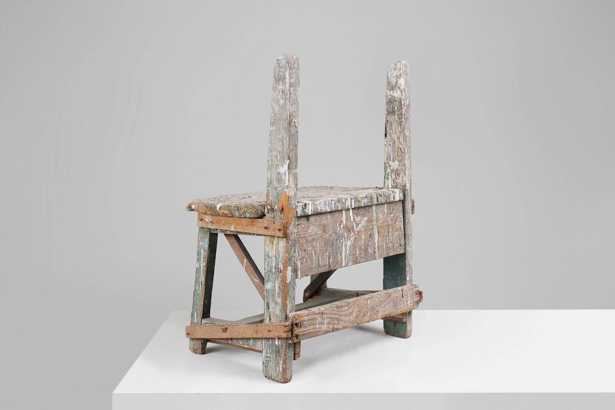 Industrial Rustic Stool with Patina, France, 1900s