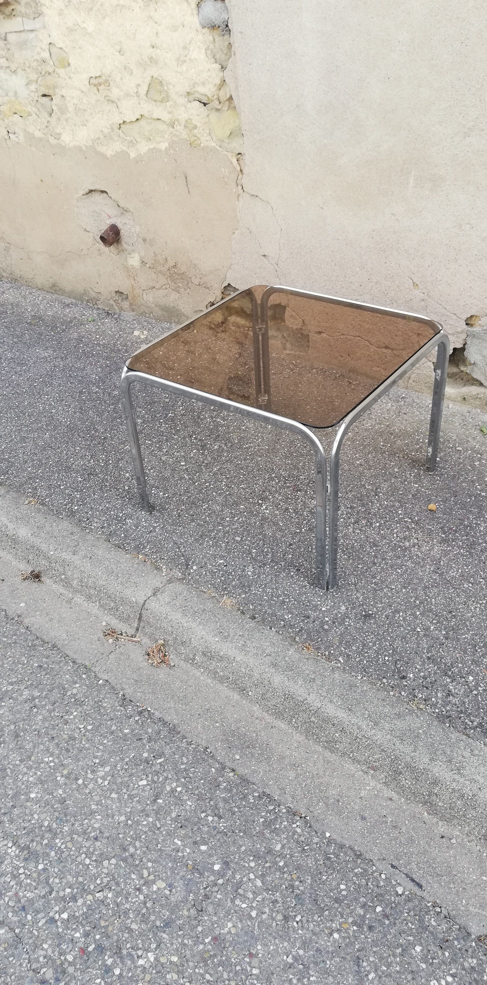Vintage coffee table chrome and smoked glass