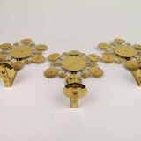Set of 3 Wall Candle Holders in Brass "Sunburst" Holmström, Arvika, Sweden, 1960s