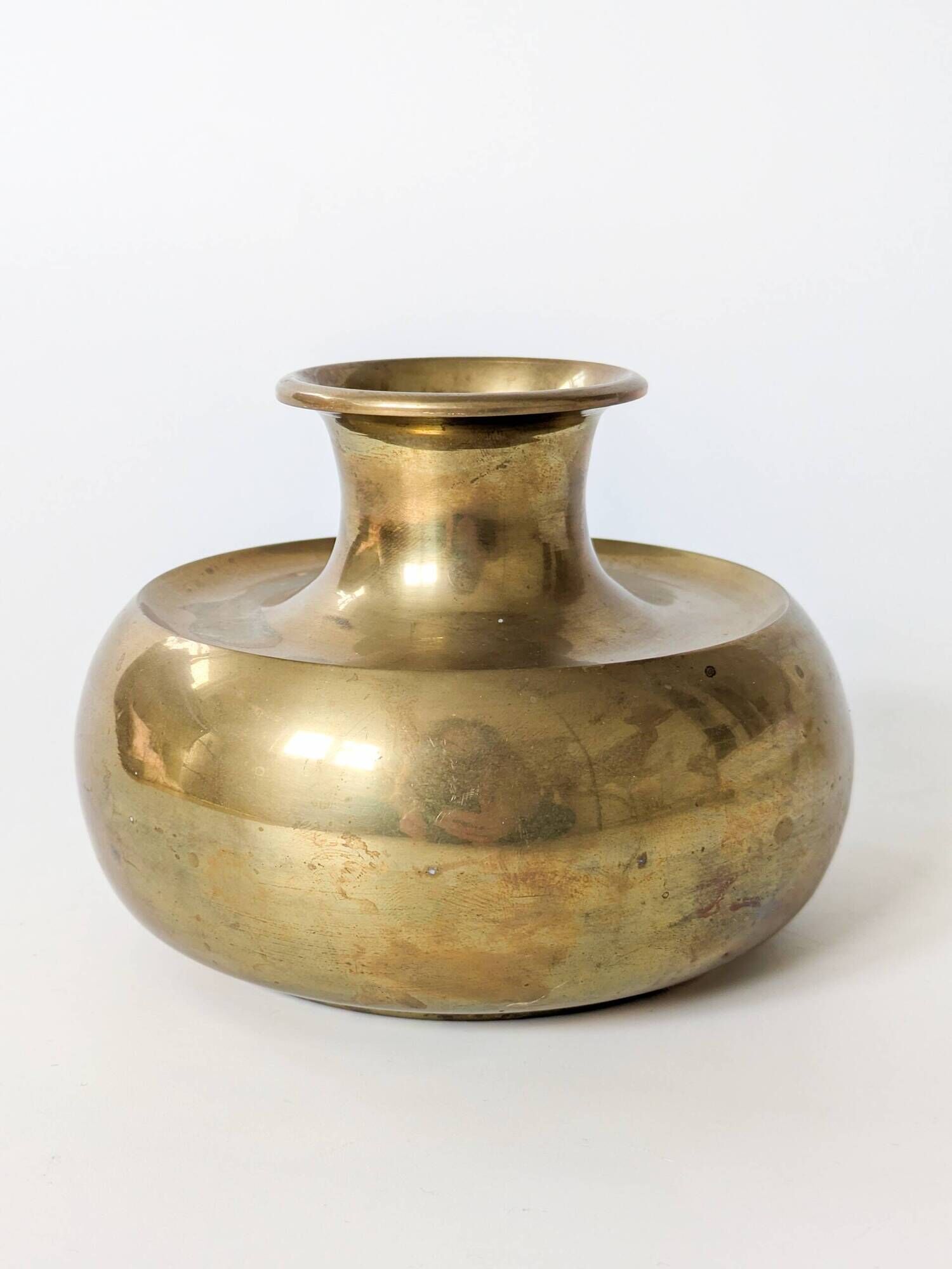 Vintage Indian Pot Lota in Brass, Sculptural Vase and Ritual Container
