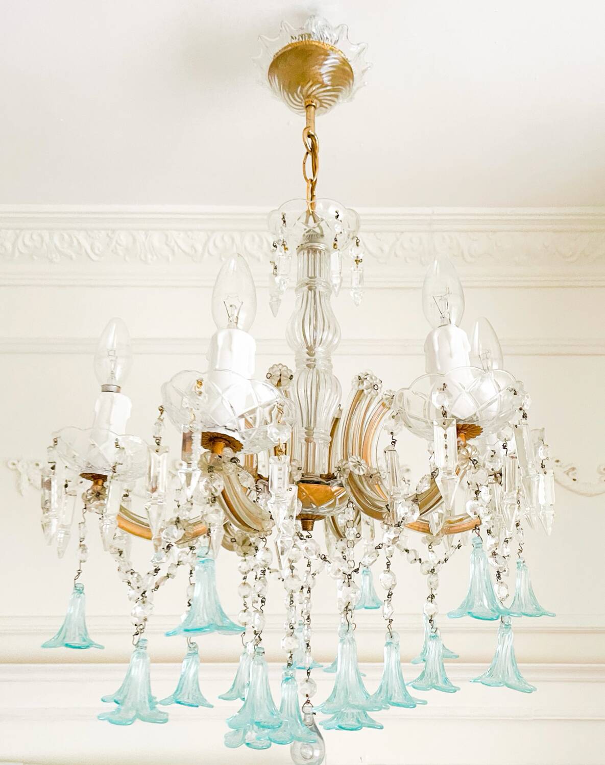 Lustre Marie-Thérèse en cristal et verre de Murano bleu