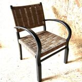 Vintage armchair with woven cord and wooden frame, Axel Larsson, circa 1960.