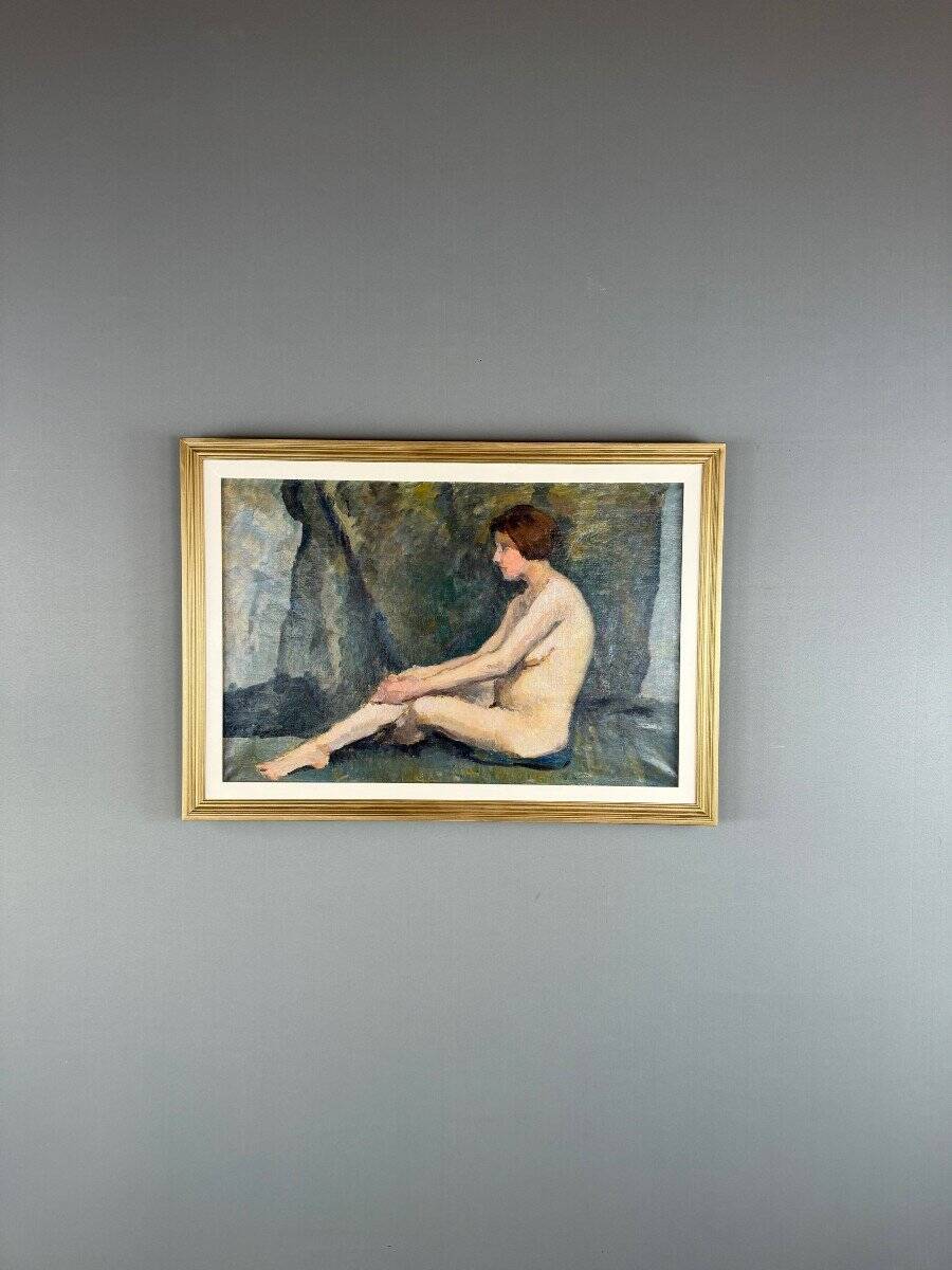 Oil Painting on Canvas Seated Nude, French School, Early 20th Century