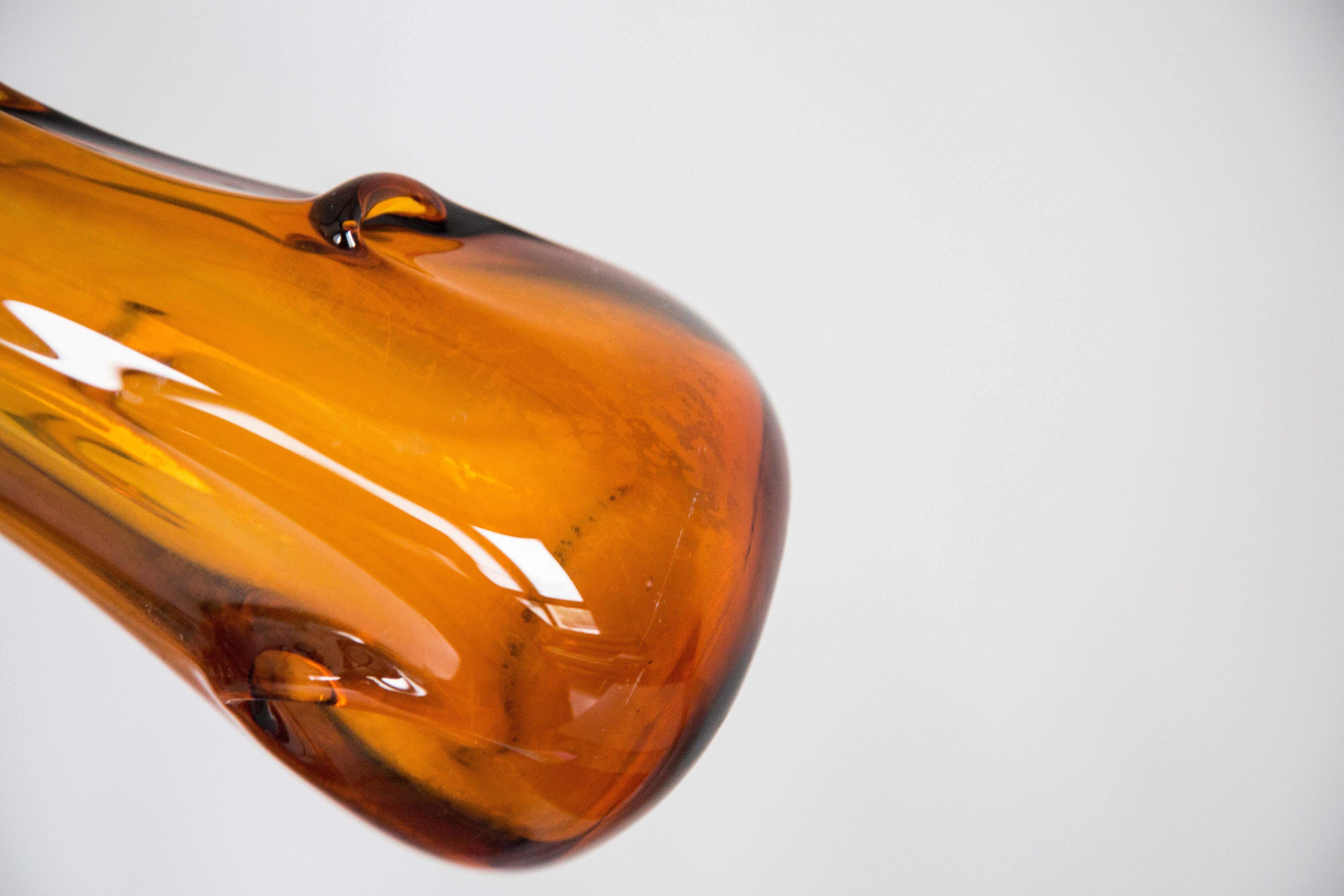 Artistic yellow glass vase from the mid-century, Tarnowiec, Sulczan, Europe, 1970s.
