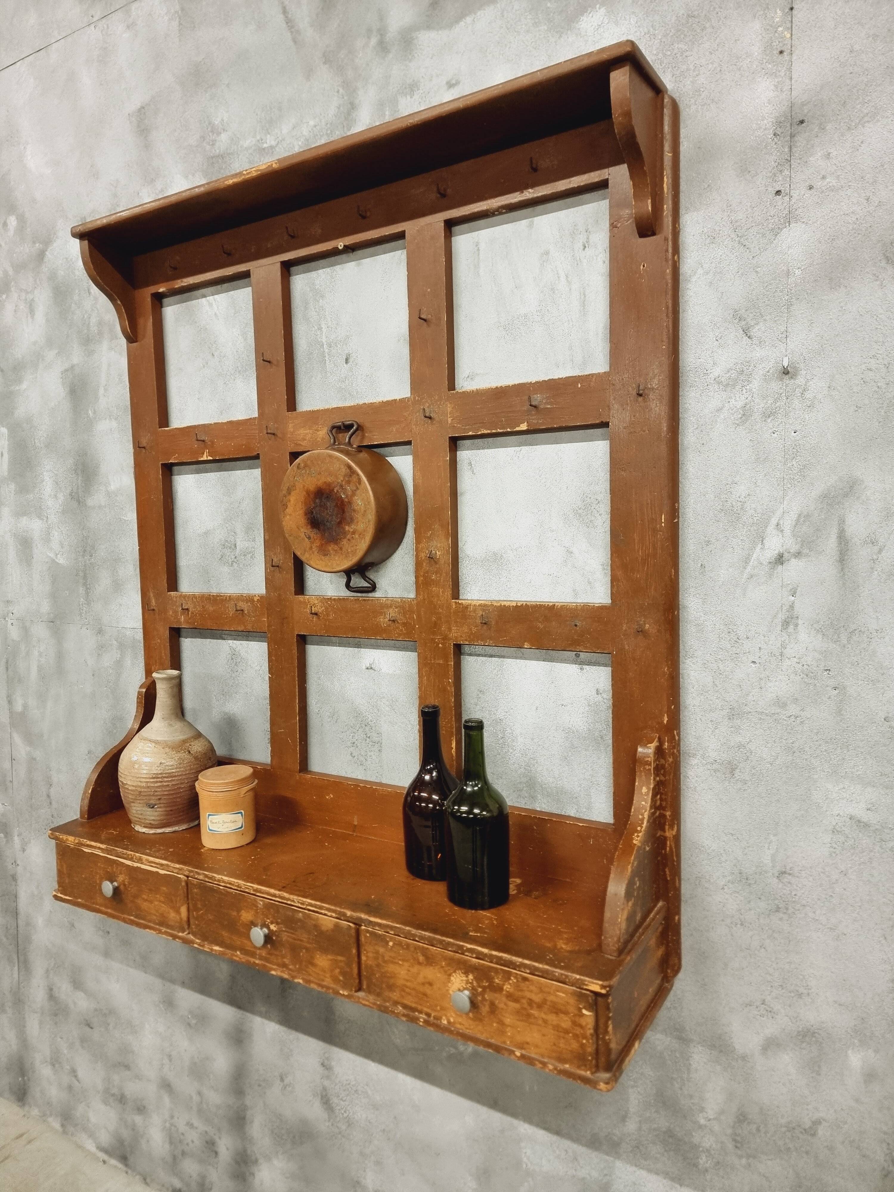French vintage wall-mounted kitchen shelf 110x123cm