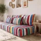 Multicoloured bohemian floor cushion – Handwoven striped recycled cotton