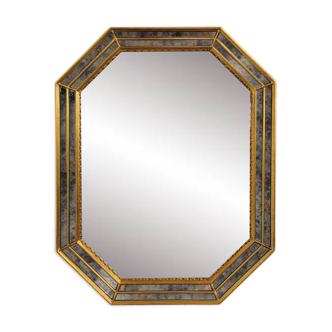 Venetian-style octagonal mirror with golden outline beading