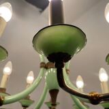 1950’s Opaline Glass Bronze Chandelier