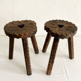 Duo of tripod clover pattern farm stools