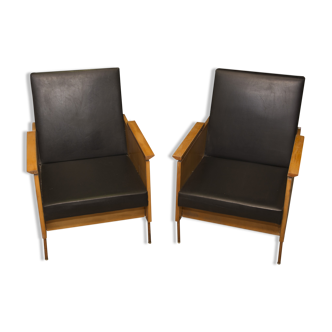 Pair of mid-century wooden armchairs, 1960´s, Czechoslovakia