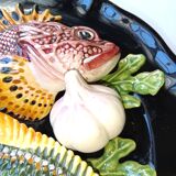 Assiette en Barbotine style 1970 Vallauris Poissons Étoile de Mer