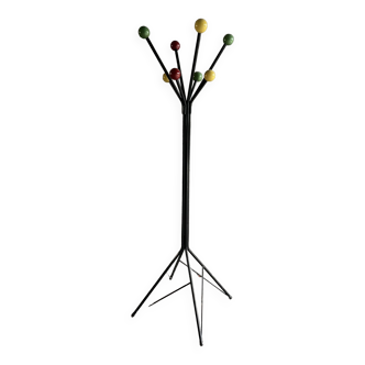 Black metal coat rack and polychrome balls, 1950s