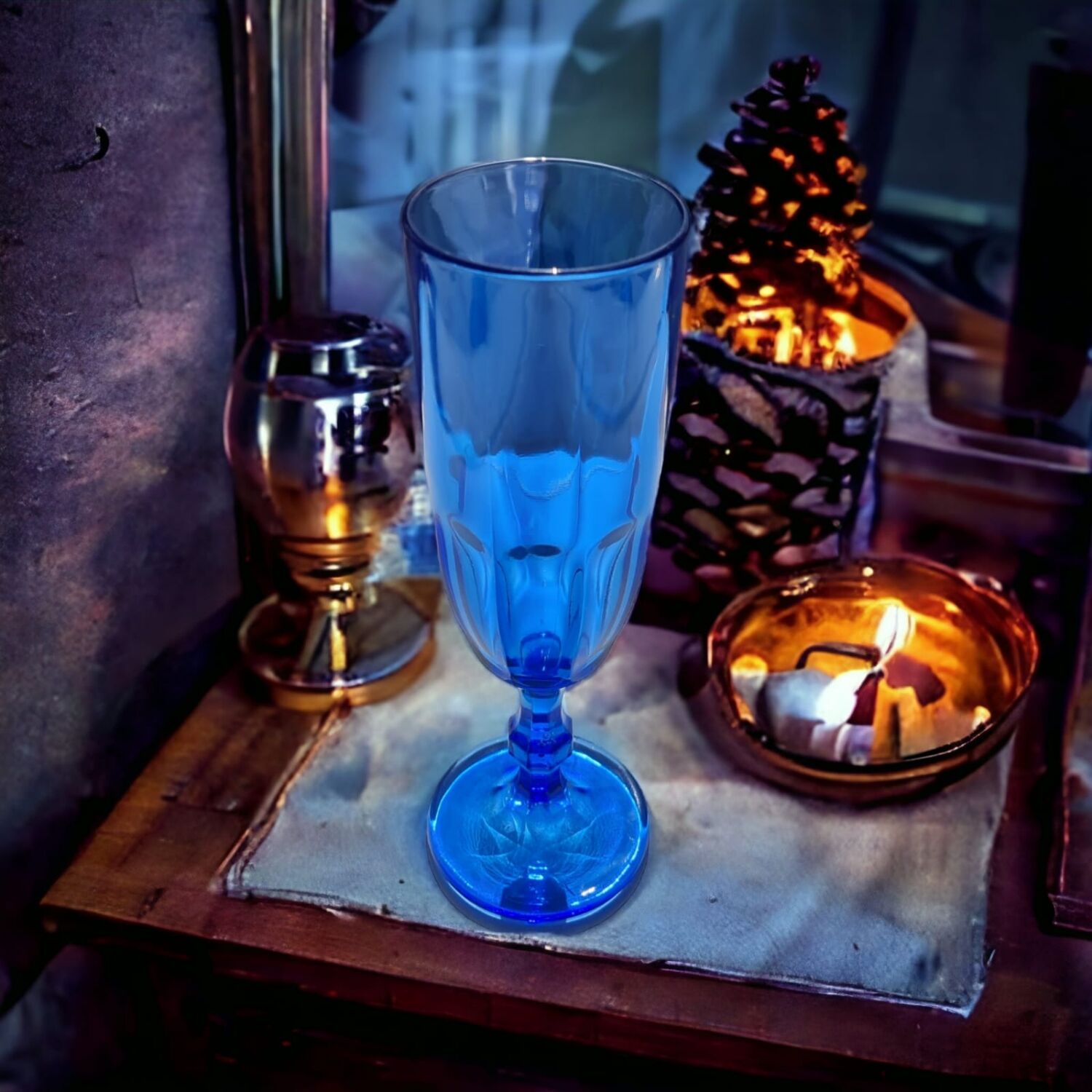 6 cobalt crystal blue champagne flutes